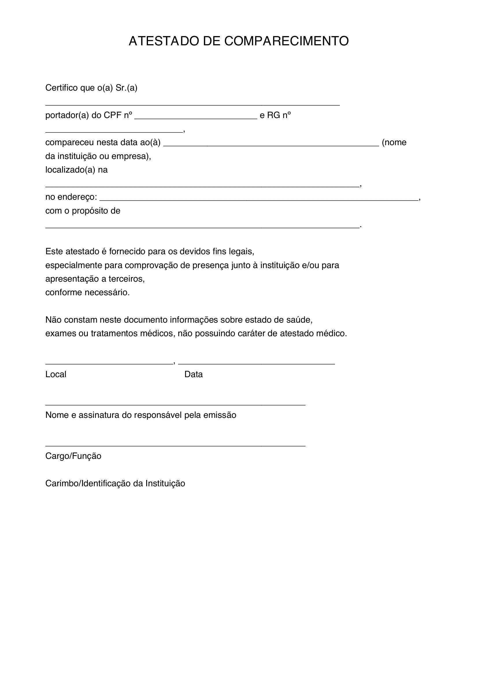 Modelo De Atestado De Comparecimento