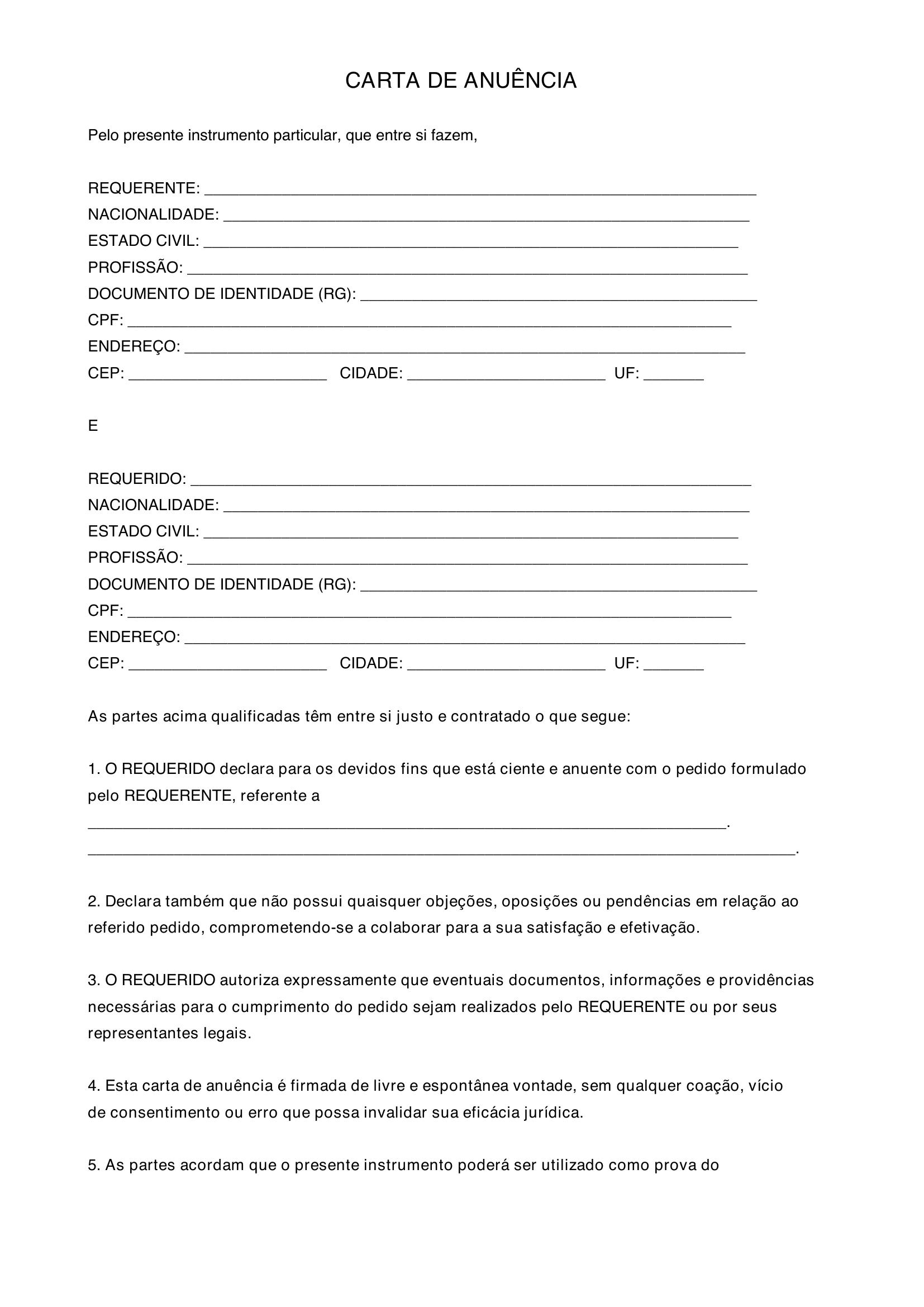 Modelo De Carta De Anuencia