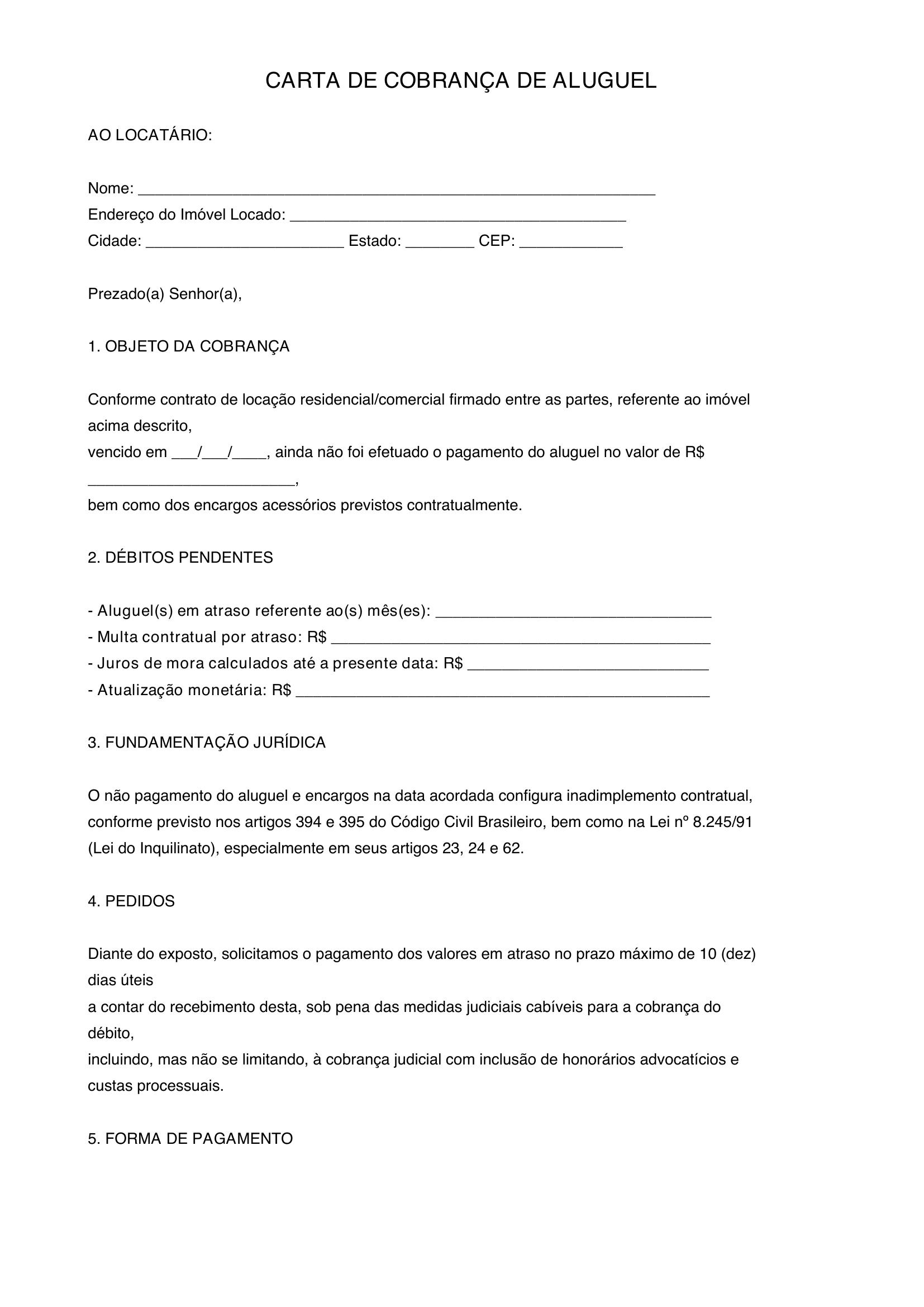 Modelo De Carta De Cobrança De Aluguel
