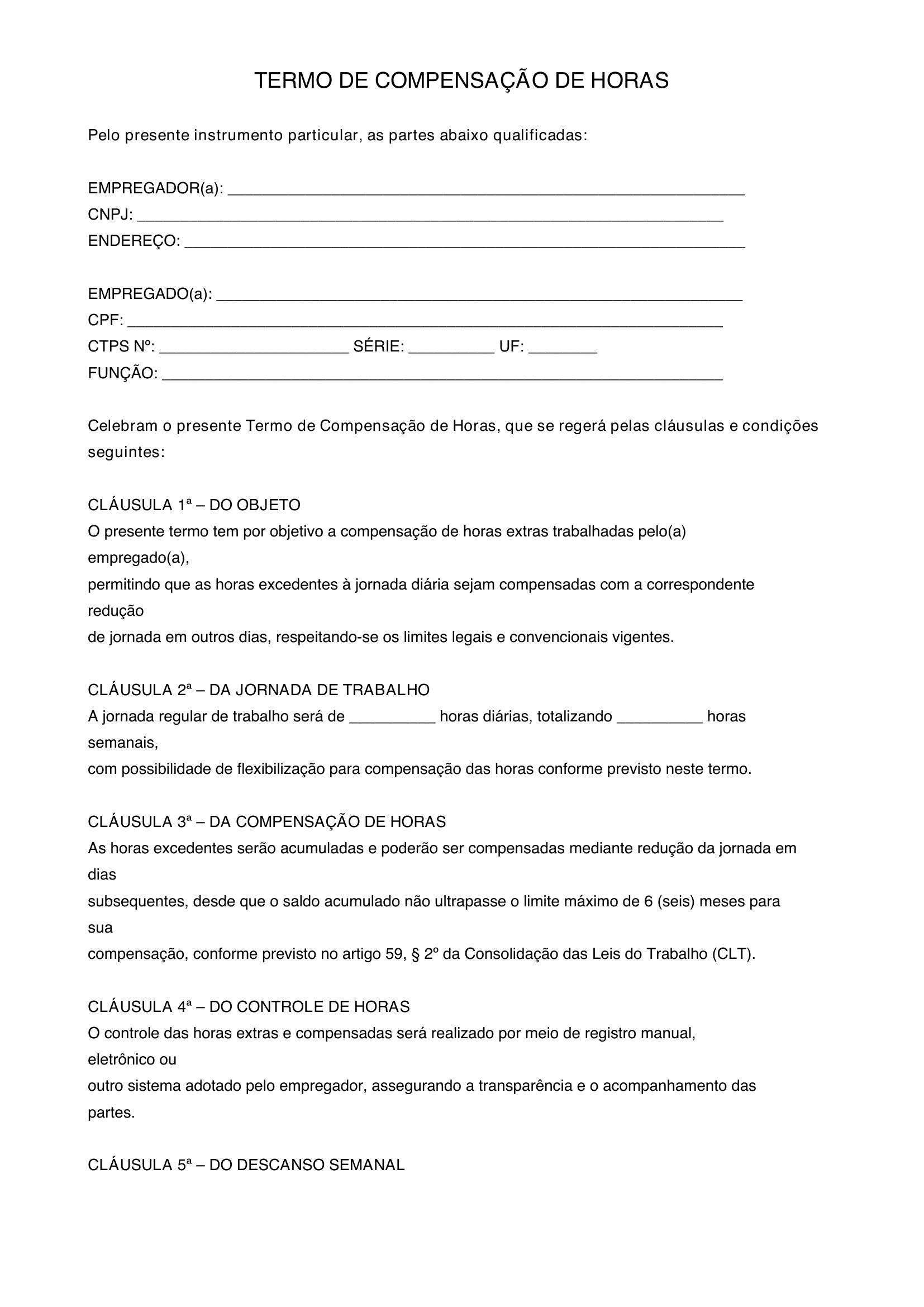 Modelo De Compensação De Horas