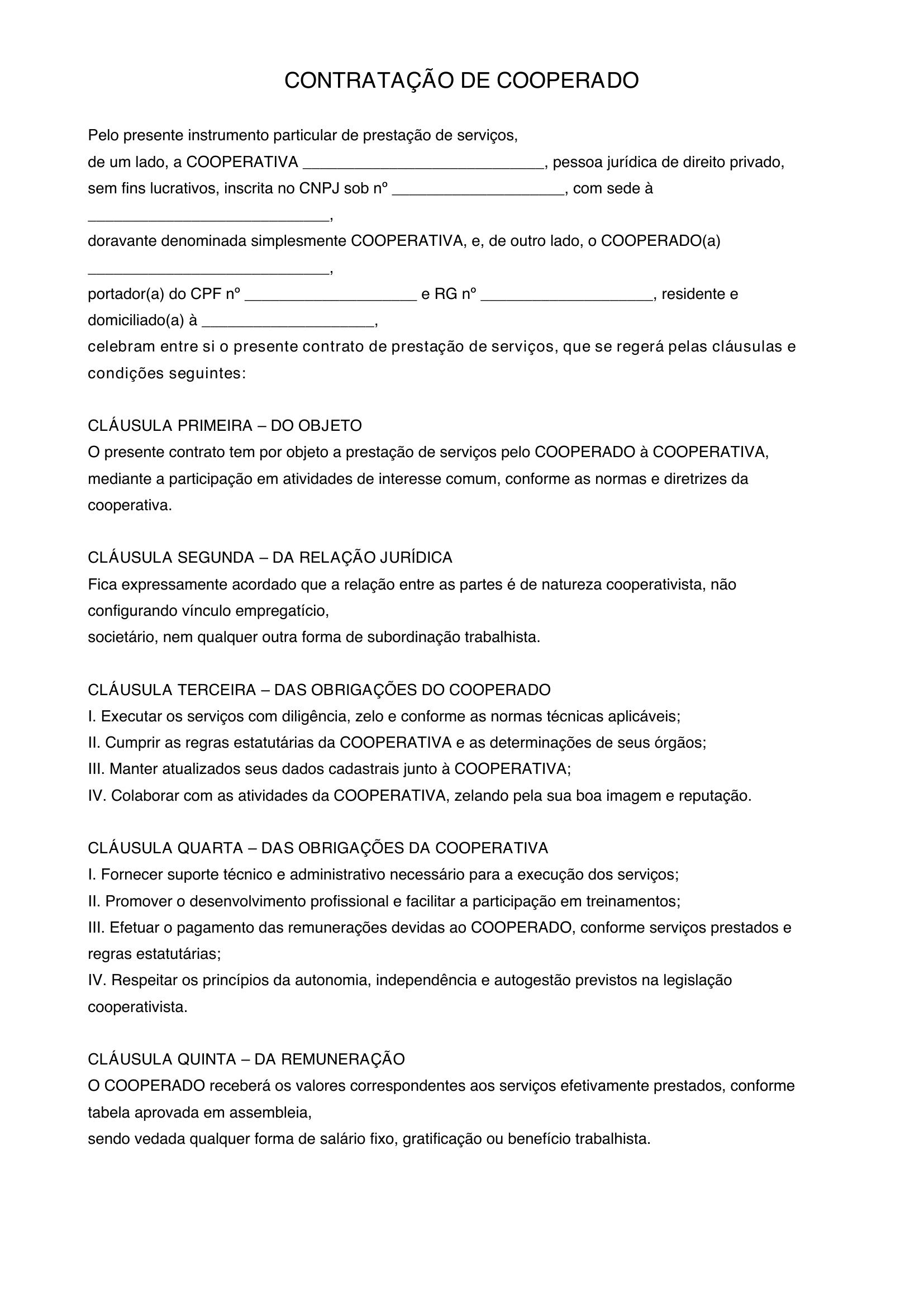 Modelo De Contratação Cooperado