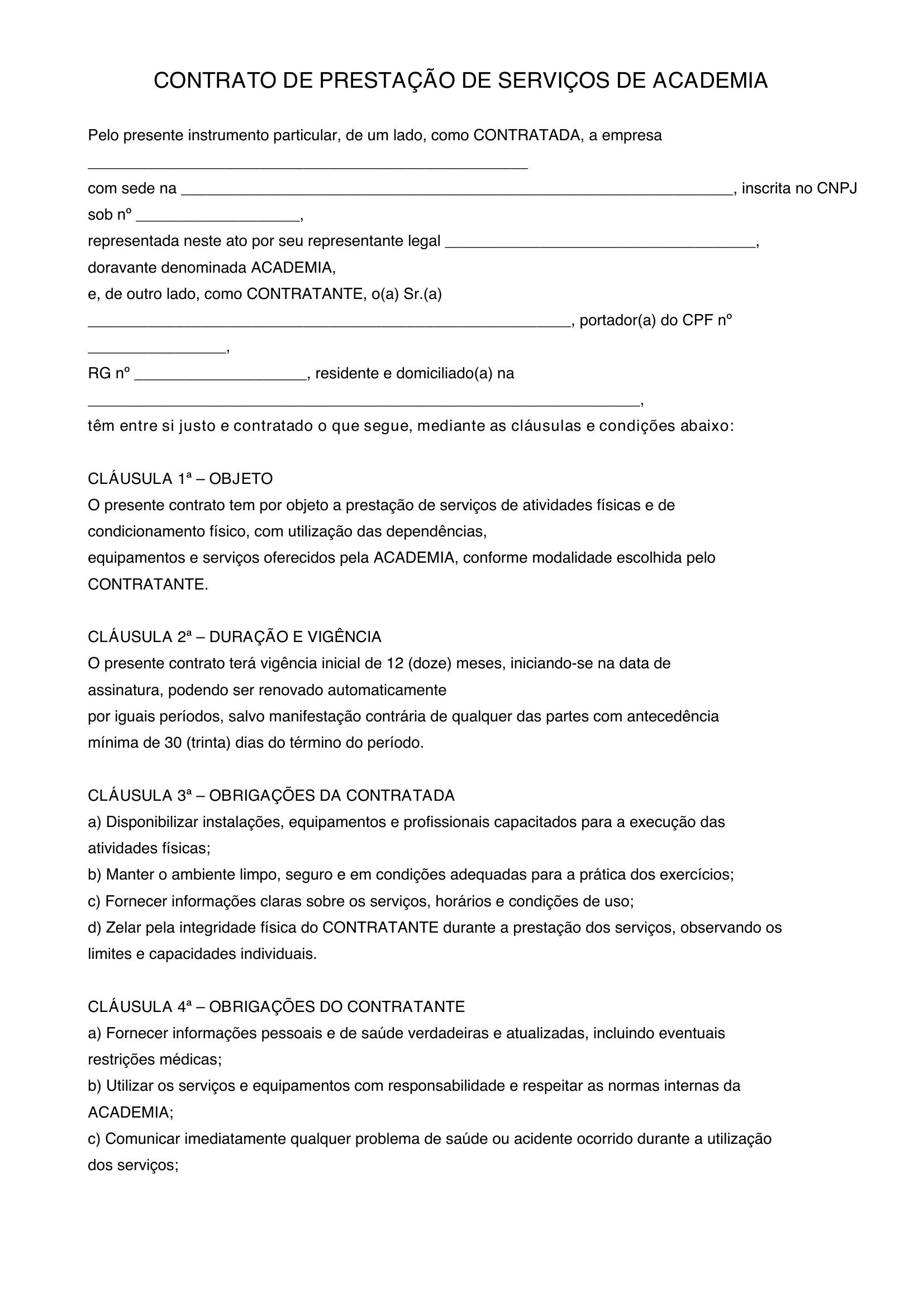 Modelo De Contrato De Academia