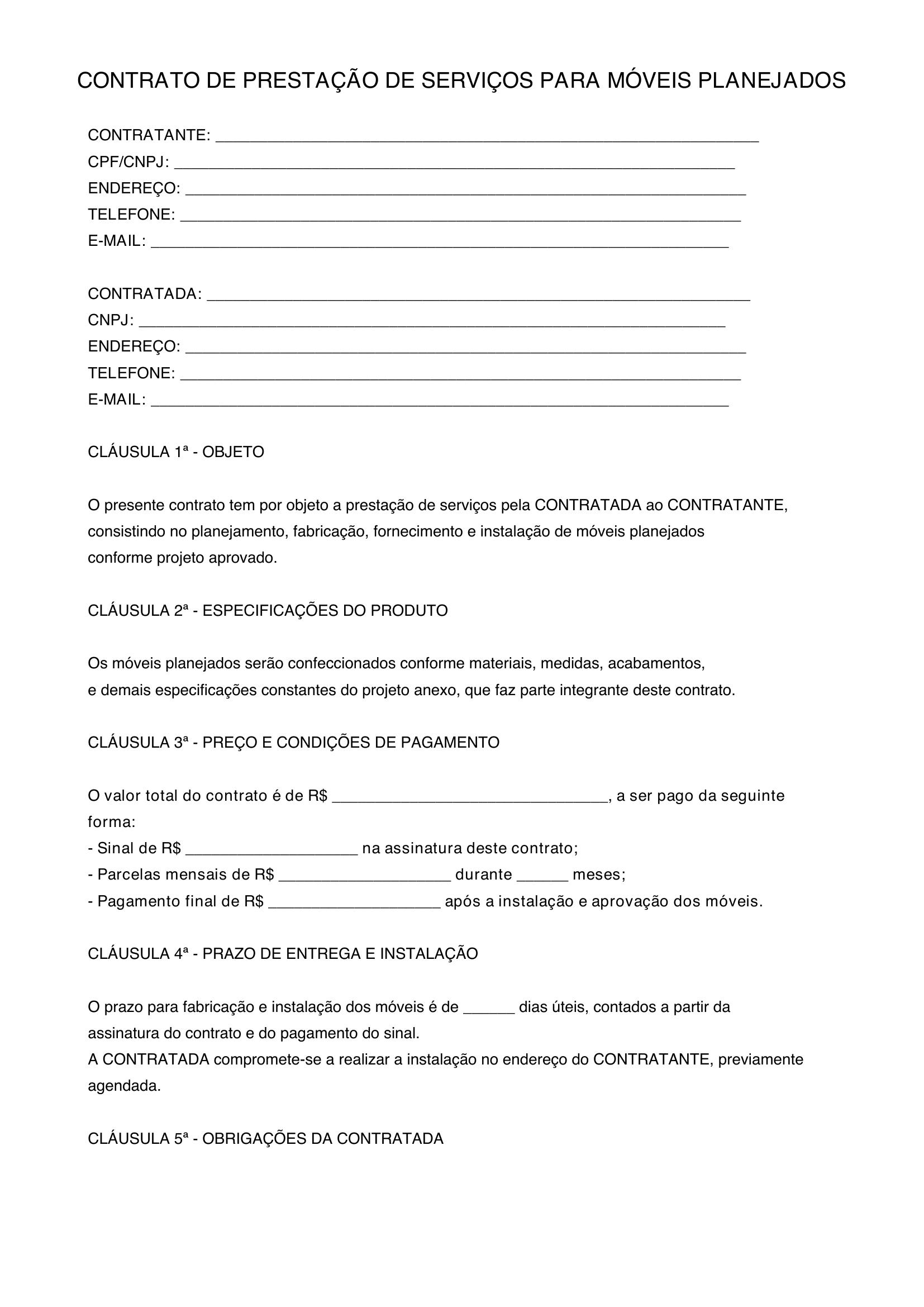 Modelo De Contrato De Moveis Planejados
