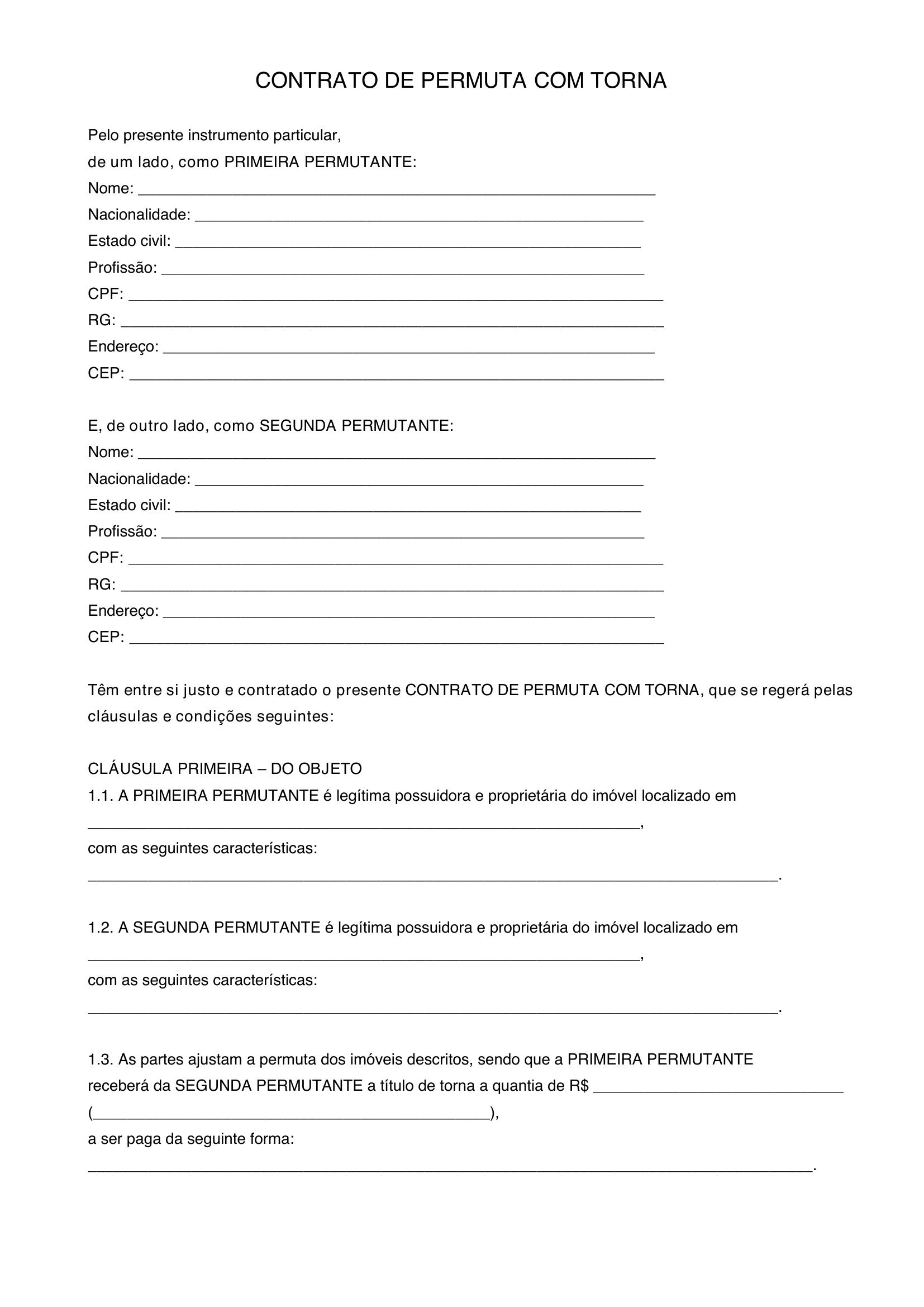 Modelo De Contrato De Permuta Com Torna