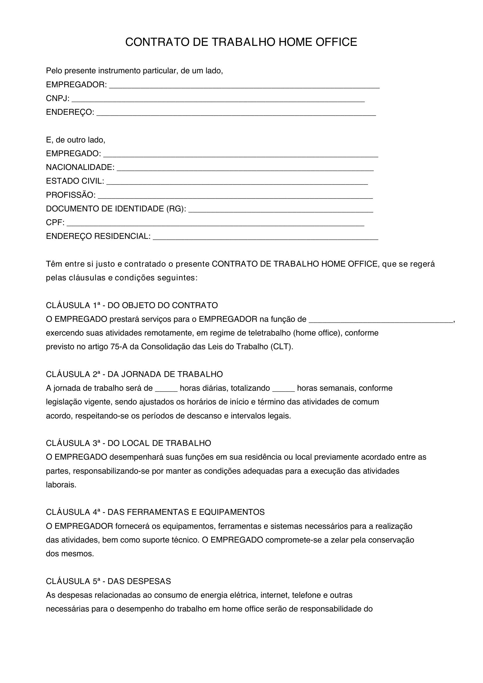 Modelo De Contrato De Trabalho Home Office