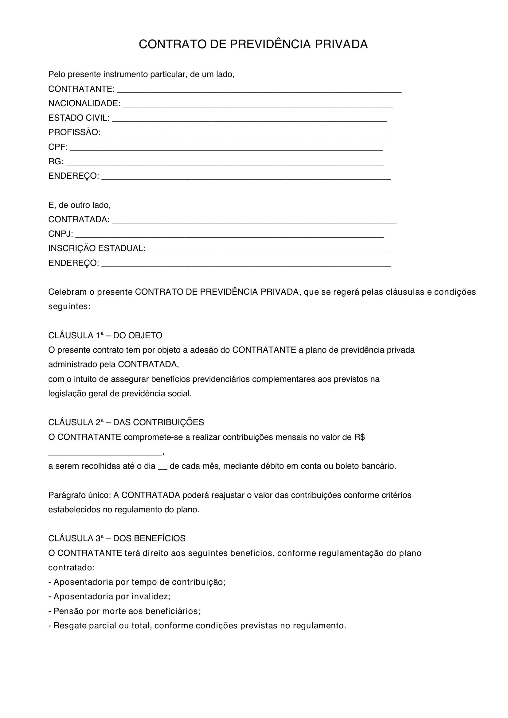 Modelo De Contrato Previdenciario