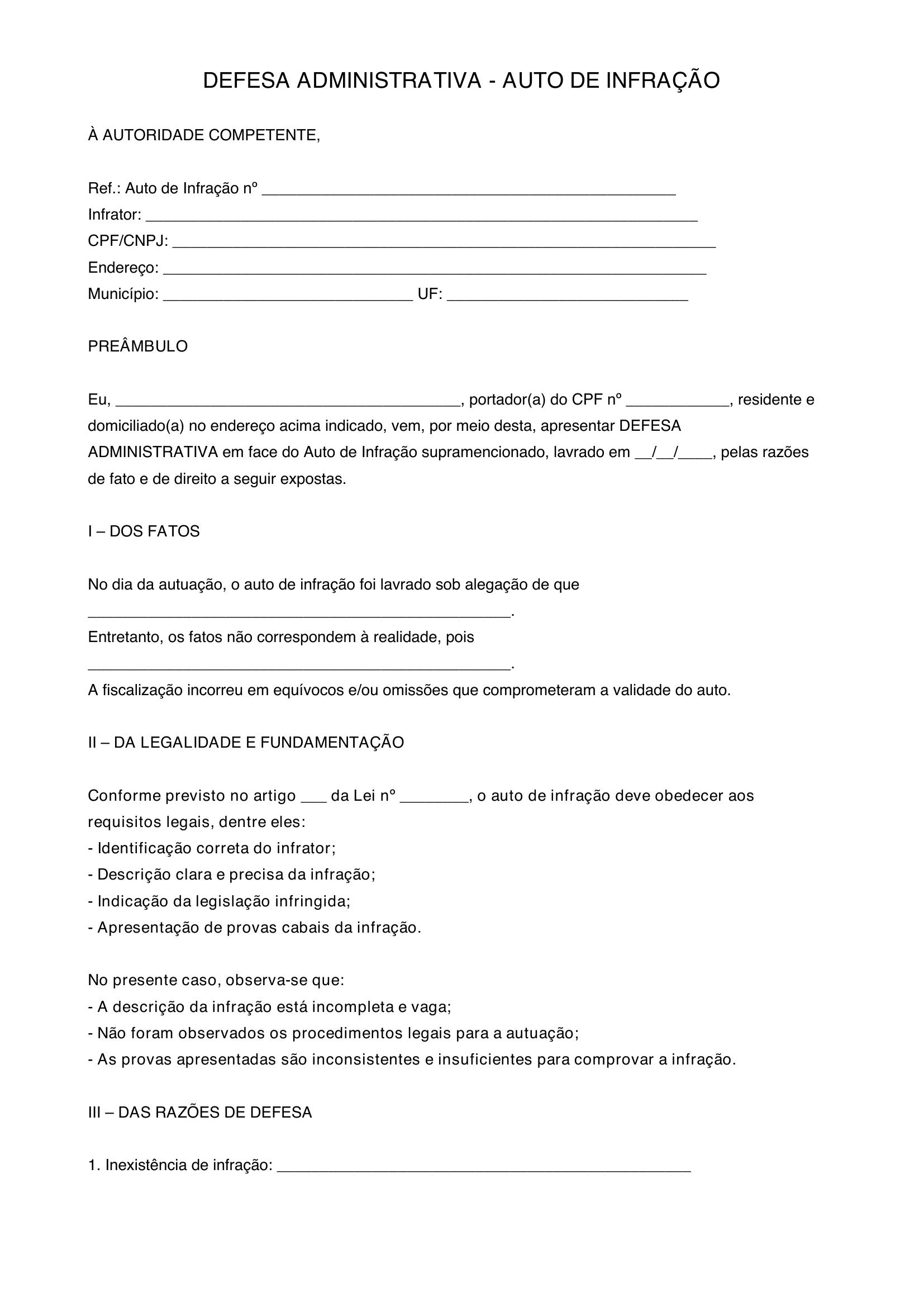 Modelo De Defesa De Auto De Infração