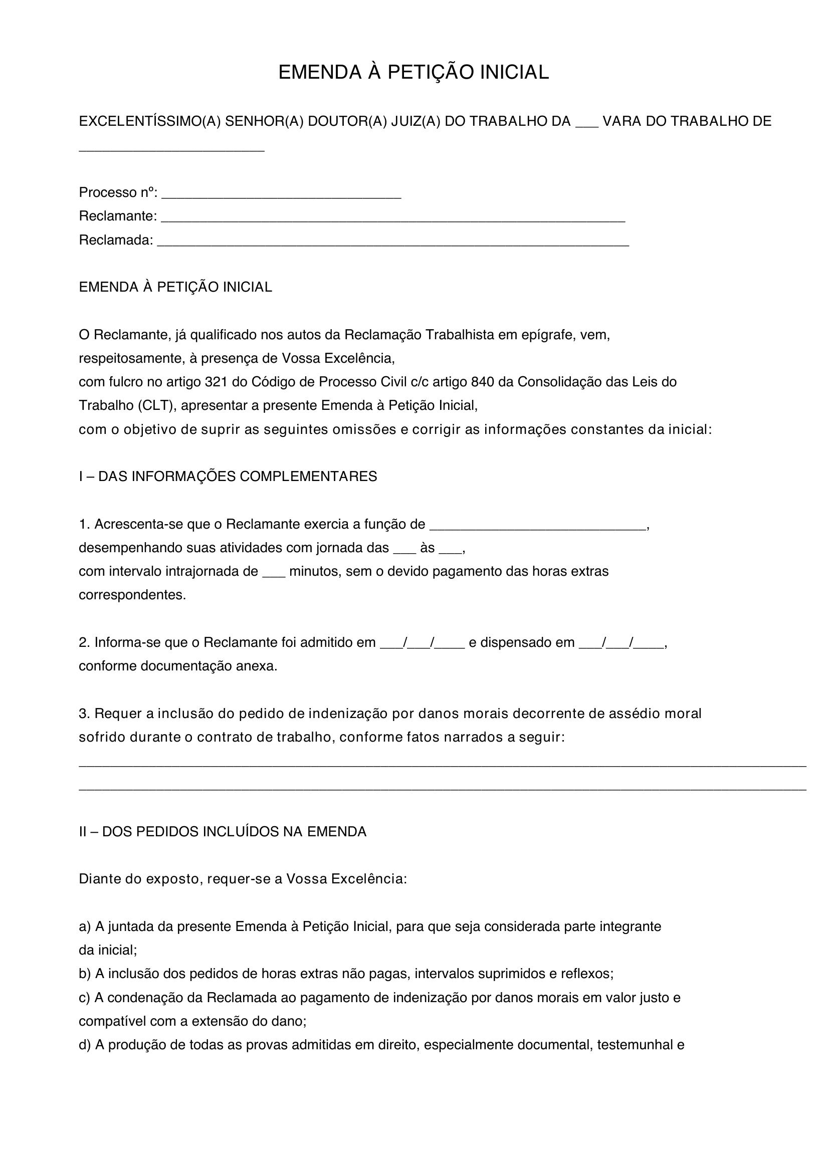 Modelo De Emenda A Inicial