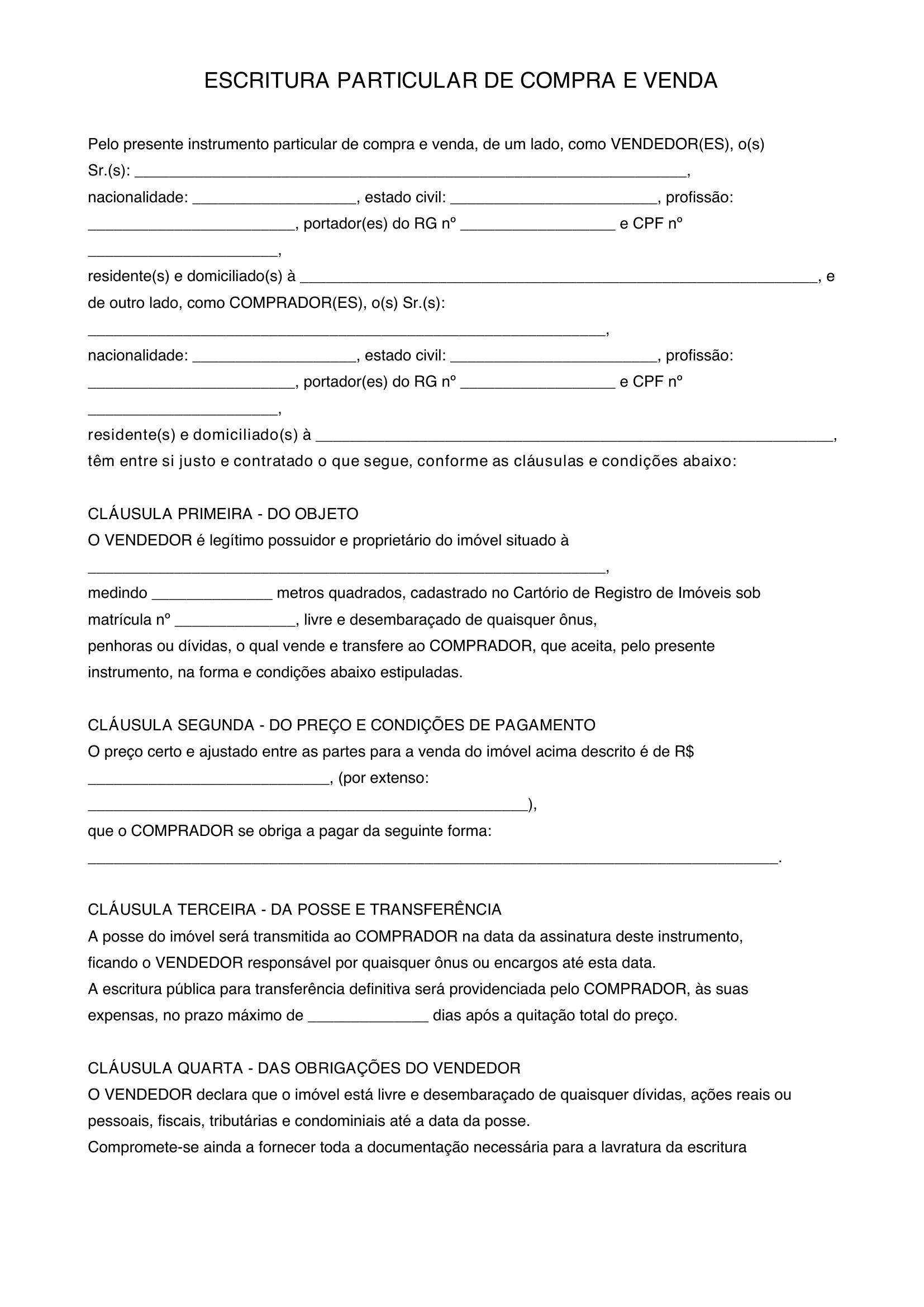 Modelo De Escritura Particular De Compra E Venda