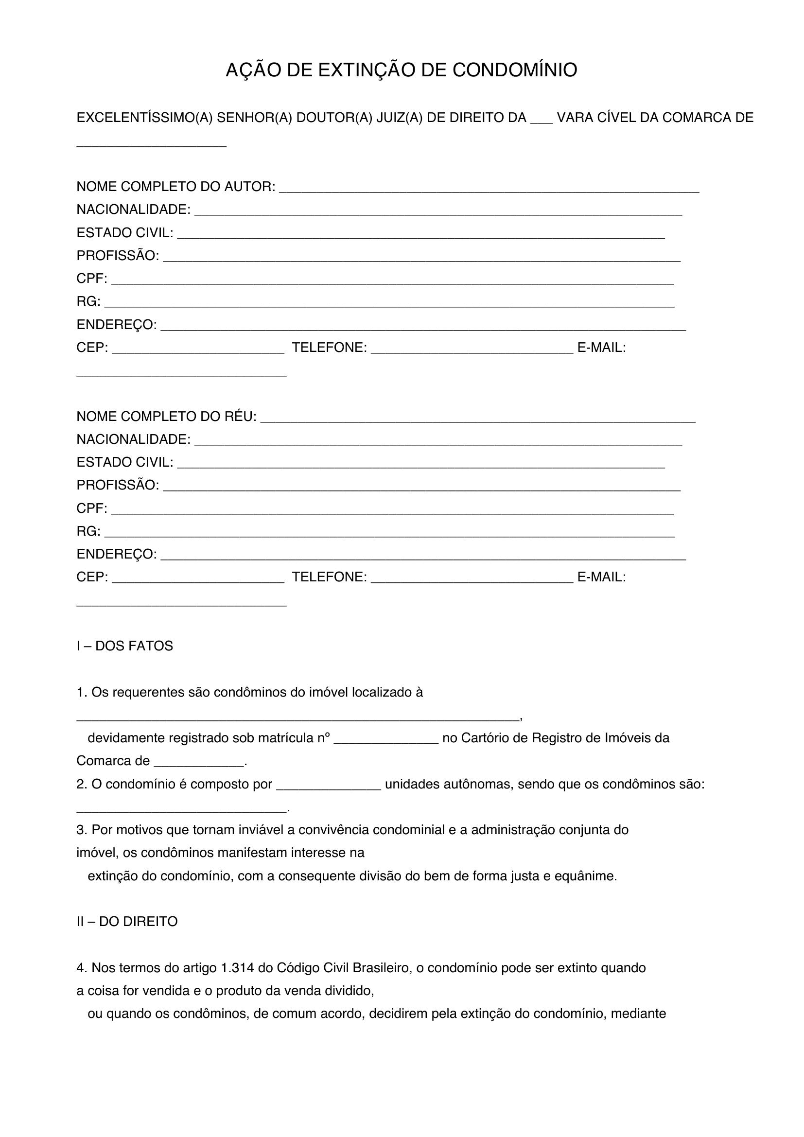 Modelo De Extinção De Condominio