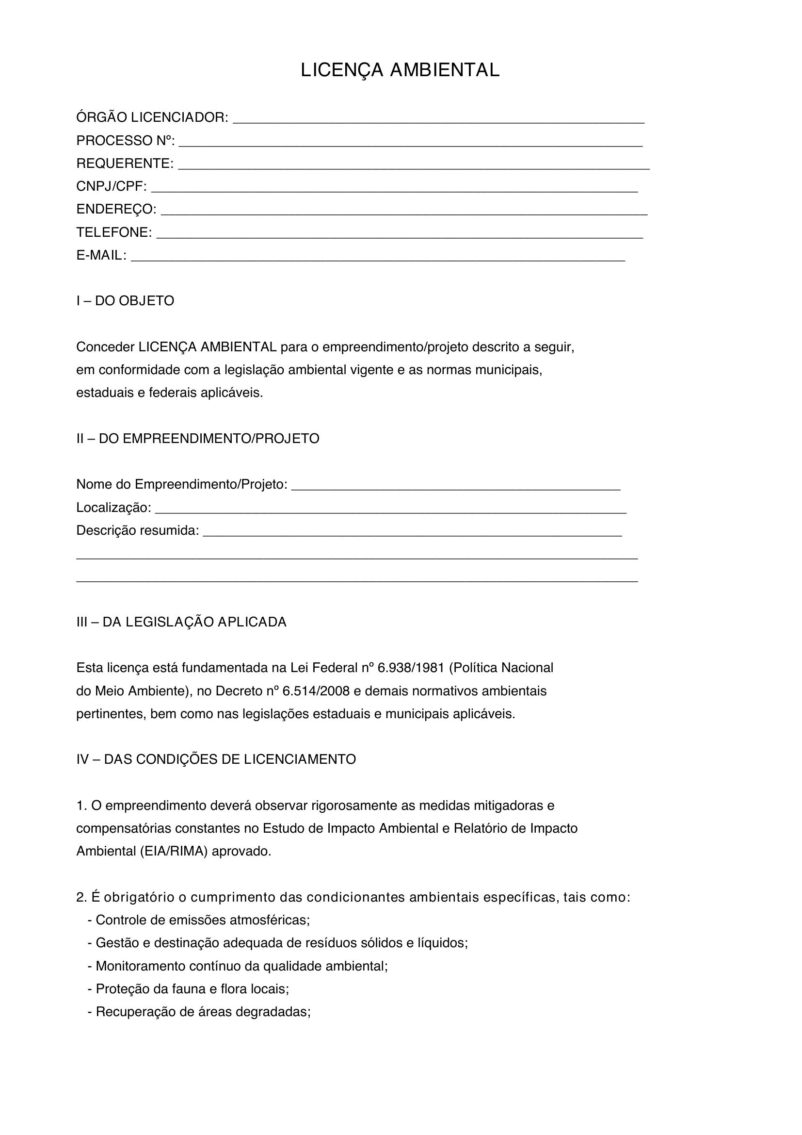 Modelo De Licença Ambiental