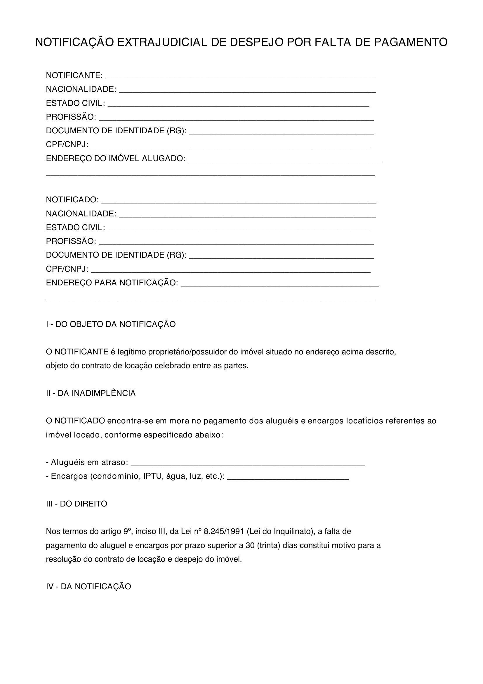 Modelo De Notificação De Despejo