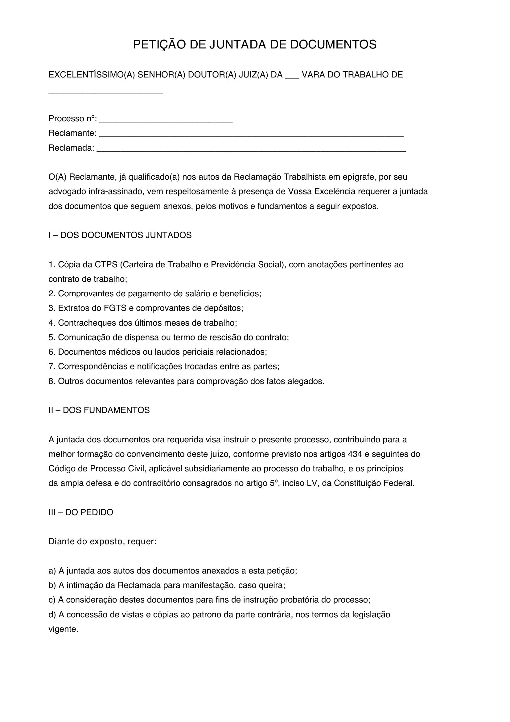 Modelo Petição Juntada De Documentos