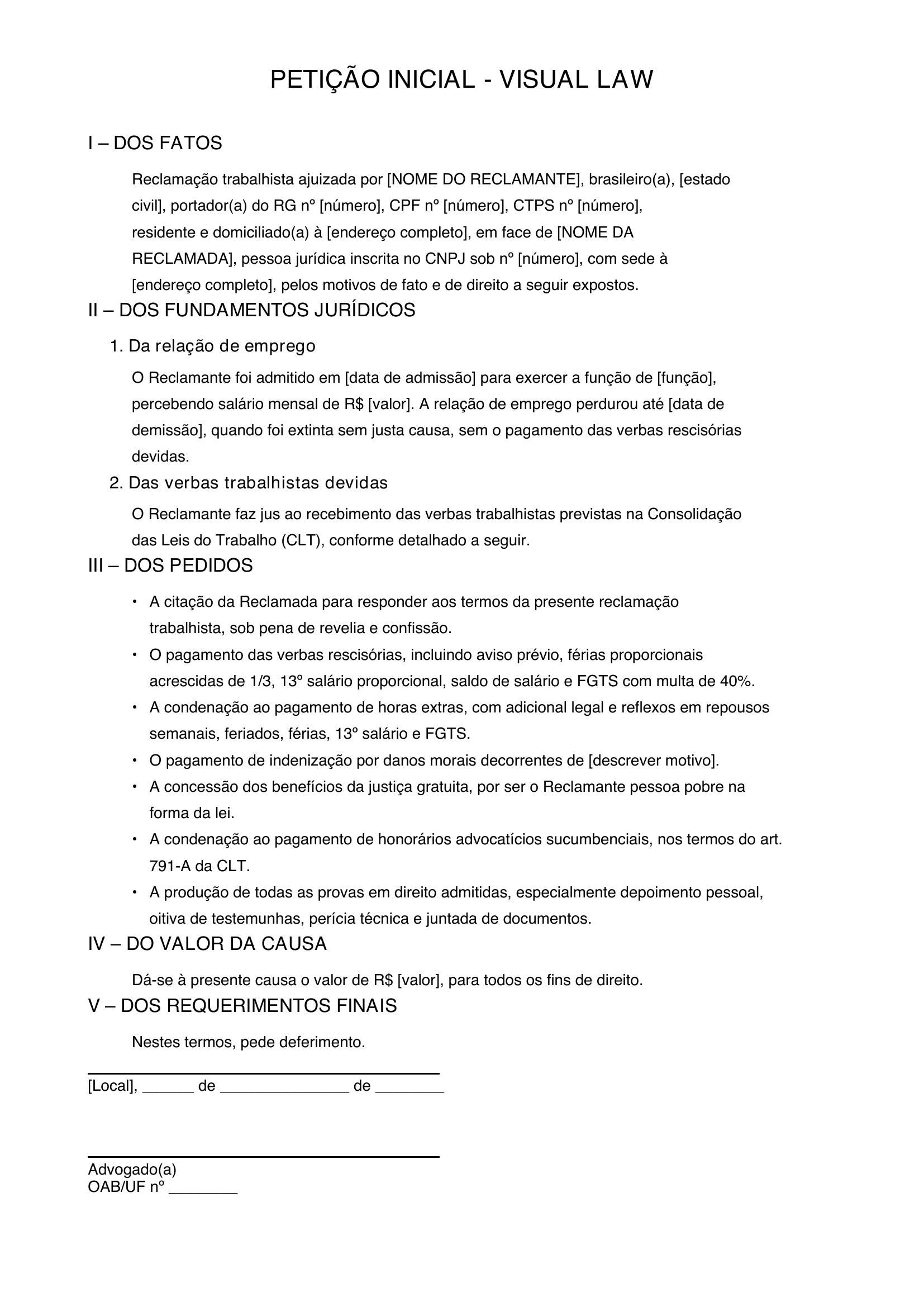 Modelo De Petição Visual Law