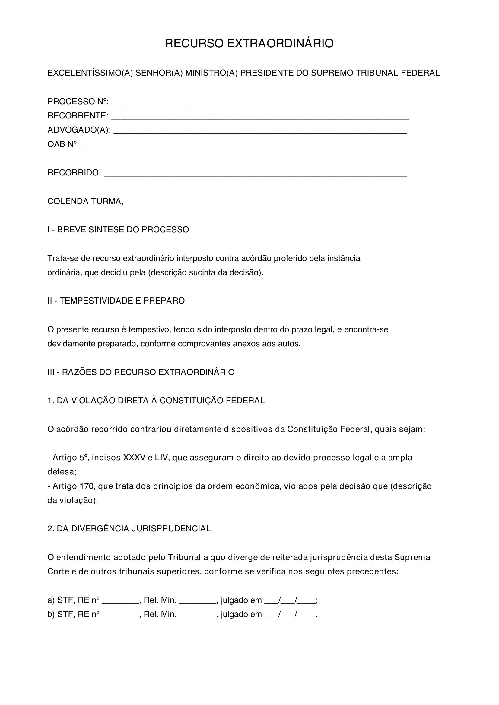 Modelo De Recurso Extraordinário