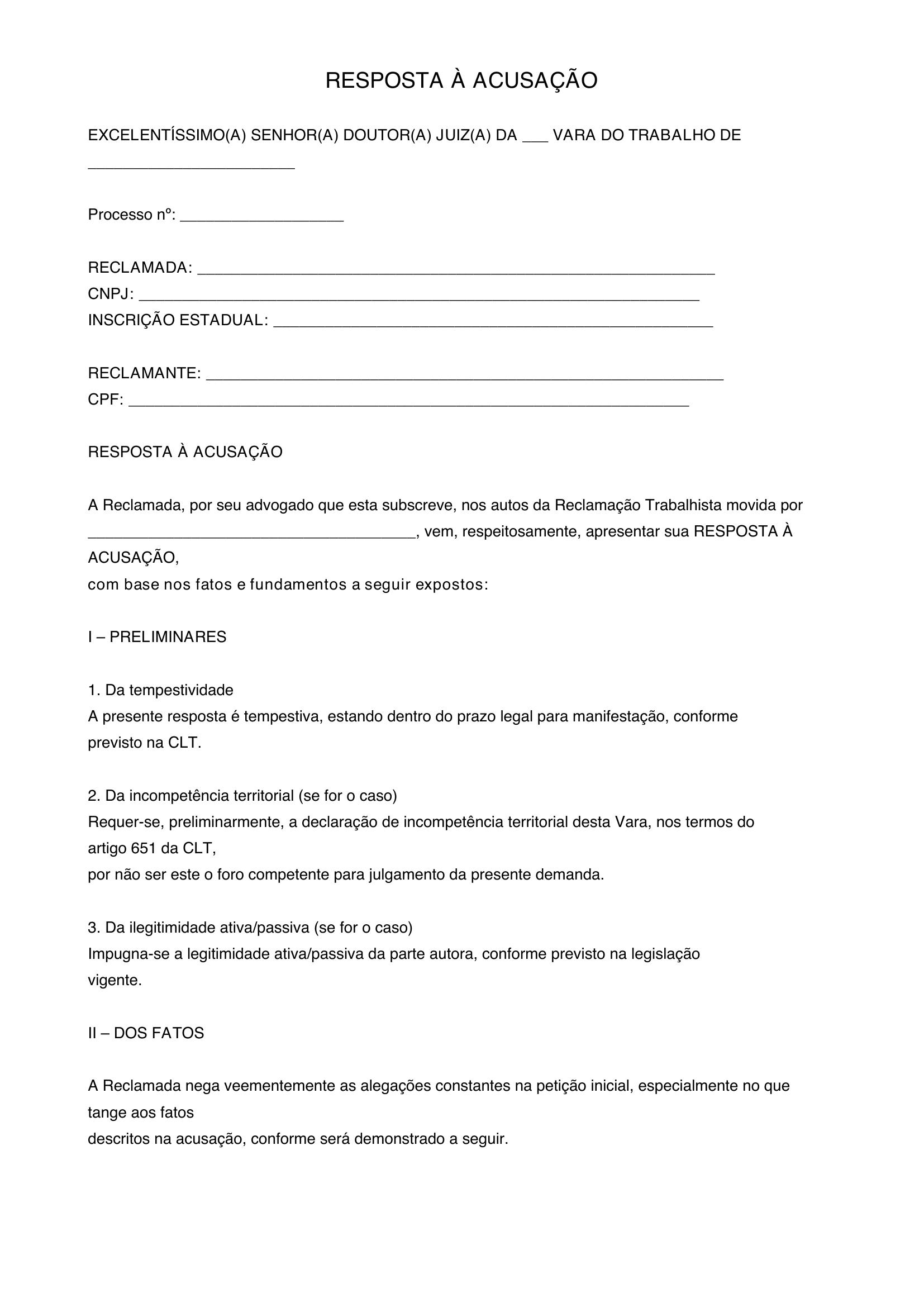 Modelo De Resposta A Acusação