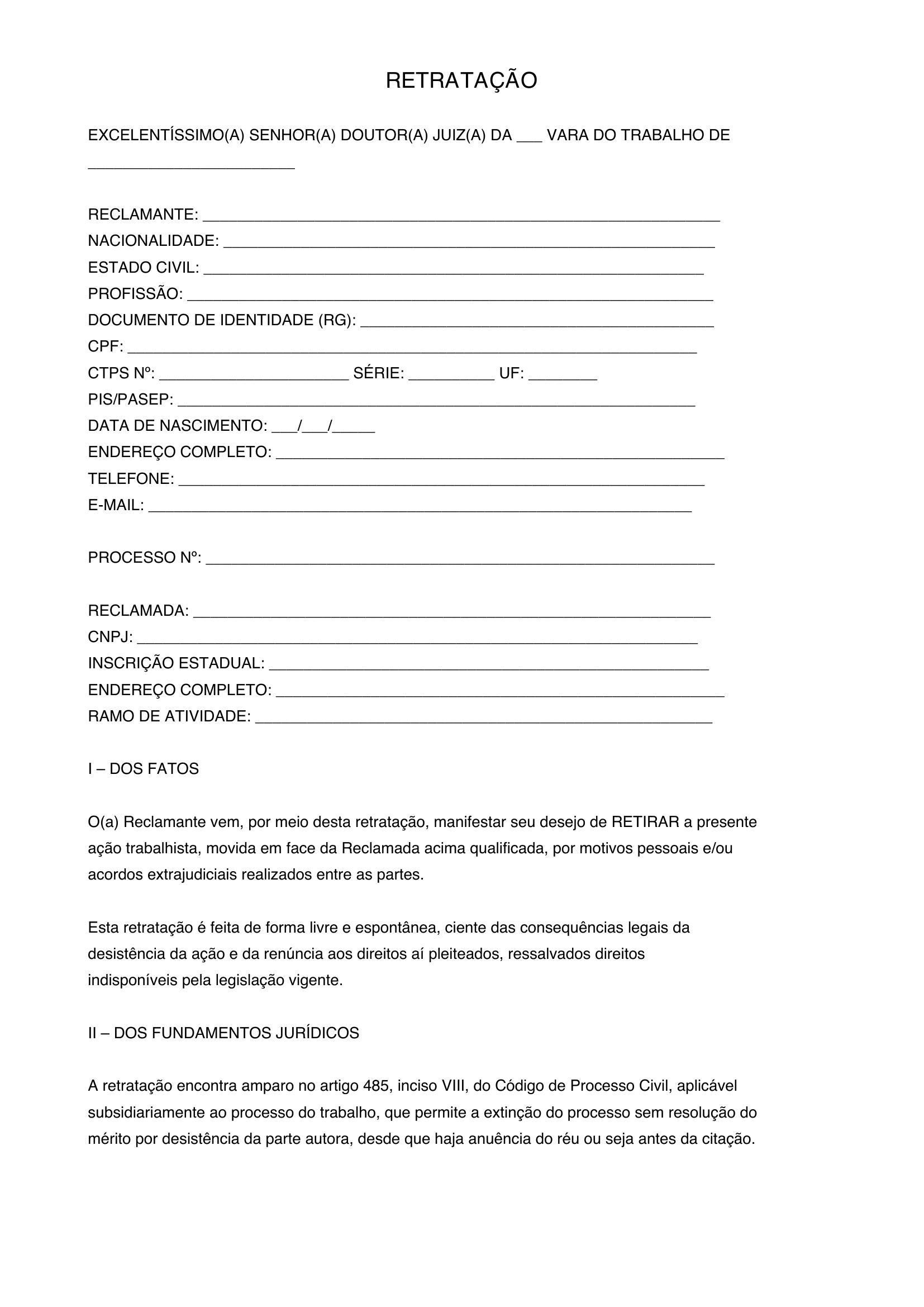 Modelo De Retratação