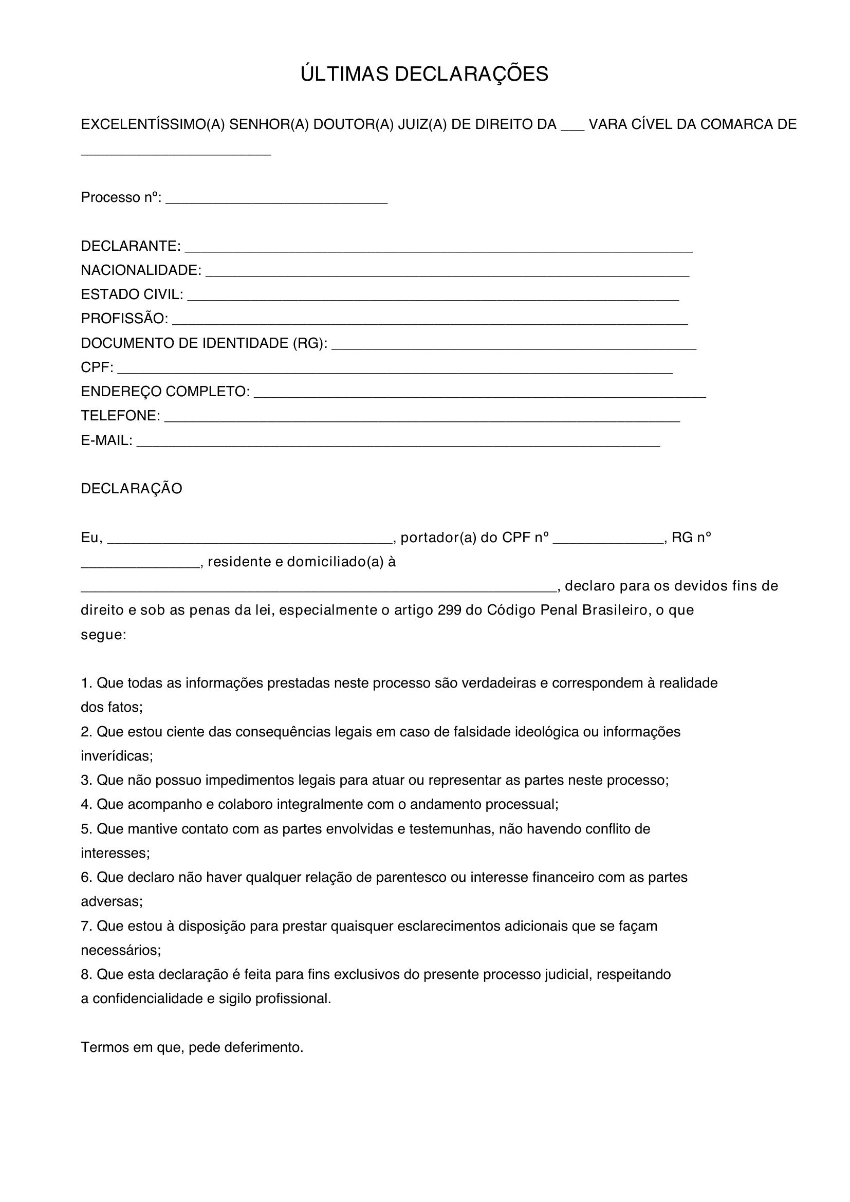 Modelo De Ultimas Declarações