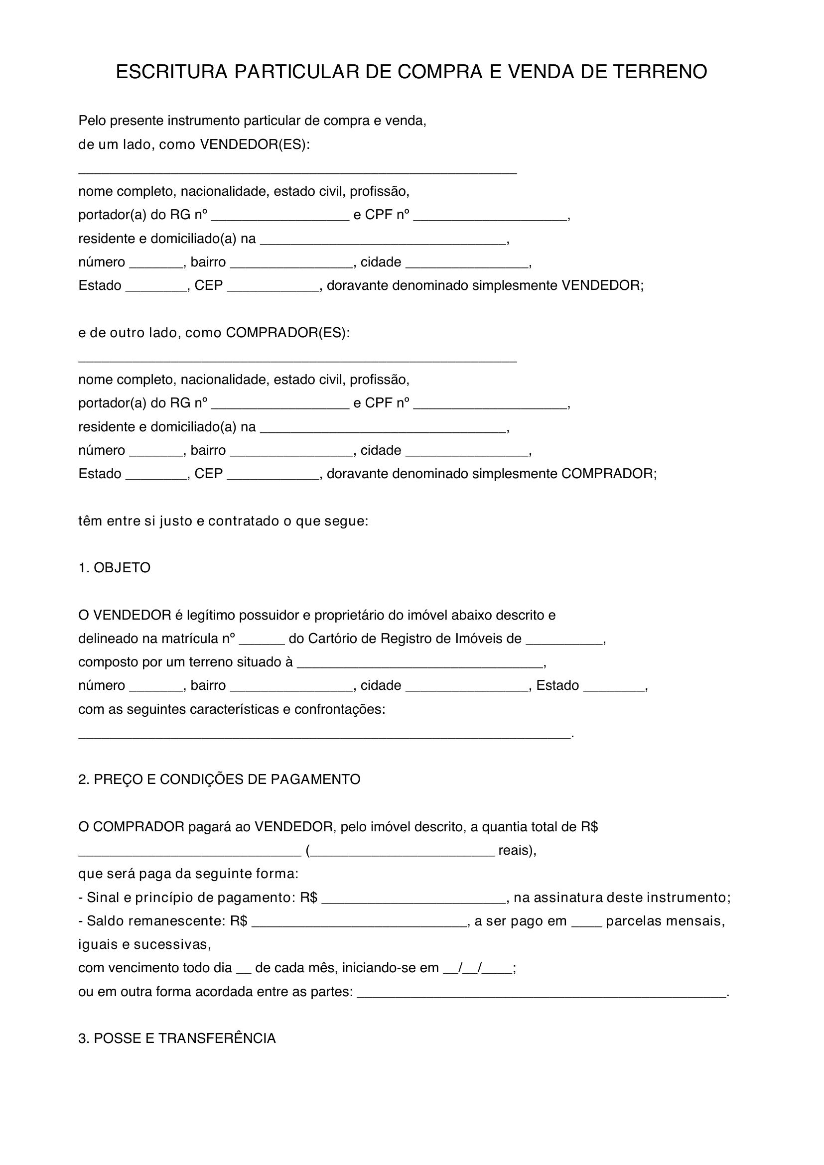 Modelo De Venda De Terreno